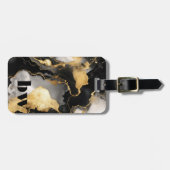 Étiquette À Bagage Marbre noir et or Texte personnalisé (Devant horizontal)