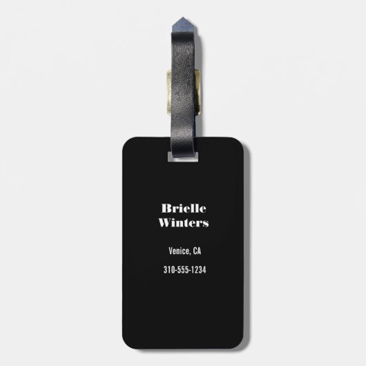 Étiquette À Bagage Marbre noir et or Texte personnalisé (Dos Vertical)