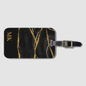 Étiquette À Bagage Marbre noir Parties scintillant or (Devant Horizontal)