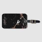 Étiquette À Bagage Marbre noir rose or (Devant Horizontal)