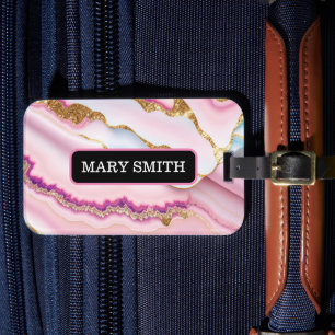 Étiquette À Bagage Marbre rose clair Agate Collection tendance