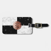 Étiquette À Bagage Marbre rose de blanc de noir d'or de monogramme (Devant horizontal)