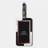 Étiquette À Bagage Marbre rose de blanc de noir d'or de monogramme (Dos Vertical)