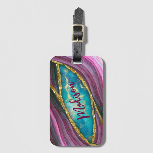 Étiquette À Bagage Marbre rose élégant art faux or parties scintillan (Devant Vertical)