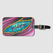 Étiquette À Bagage Marbre rose élégant art faux or parties scintillan (Devant Horizontal)