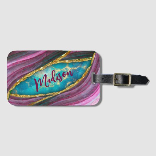 Étiquette À Bagage Marbre rose élégant art faux or parties scintillan (Devant Horizontal)