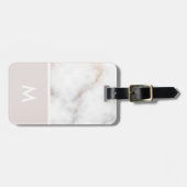 Étiquette À Bagage Marbre rose et or personnalisé initial (Devant horizontal)