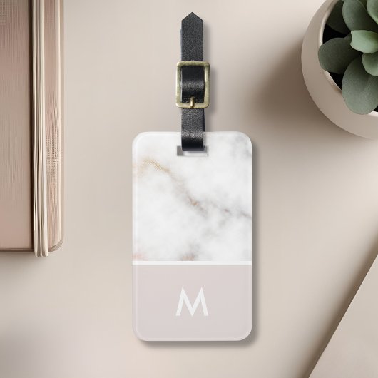 Étiquette À Bagage Marbre rose et or personnalisé initial