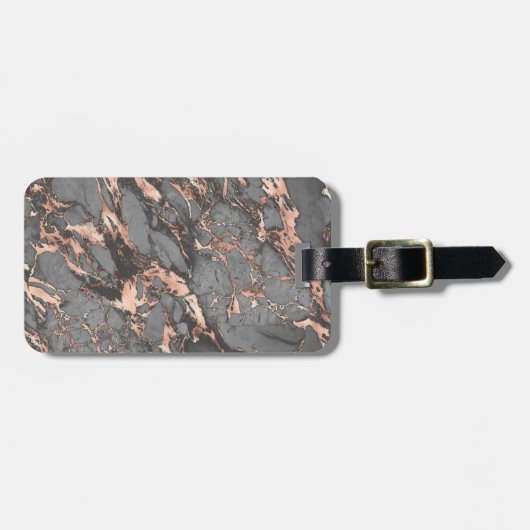 Étiquette À Bagage Marbre rose gris or design moderne (Devant horizontal)
