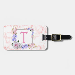 Étiquette À Bagage Marbre rose monogramme