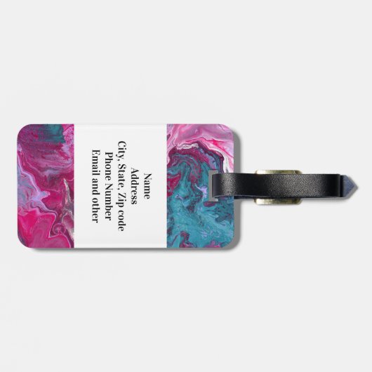 Étiquette À Bagage Marbre rose Turquoise Pour Peinture Art Monogramme (Dos horizontal)