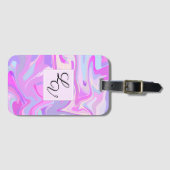 Étiquette À Bagage Marbré rose violet Turquoise (Devant Horizontal)