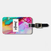 Étiquette À Bagage Marbre rose violet vert Abstrait Aquarelle (Devant horizontal)