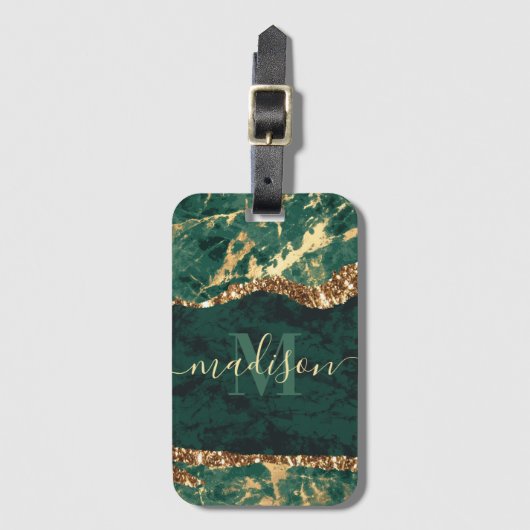 Étiquette À Bagage Marbre vert et or (Devant Vertical)