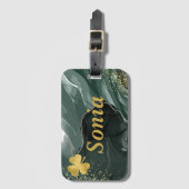 Étiquette À Bagage Marbre Vert Or et Clover Or, St Patrick's (Devant Vertical)