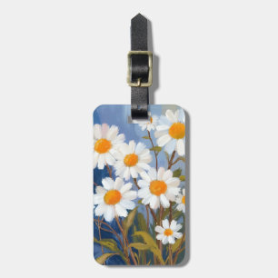 Étiquette À Bagage Marguerites blanches fleurs aquarelles peintes