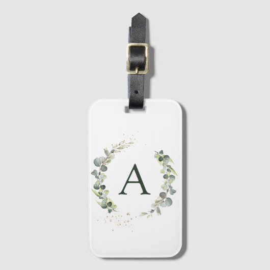 Étiquette À Bagage Mariage à la verdure de monogramme d'eucalyptus bo (Devant Vertical)