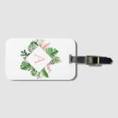 Étiquette À Bagage Mariage aux Palmiers Tropicaux Rose Blush (Devant Horizontal)