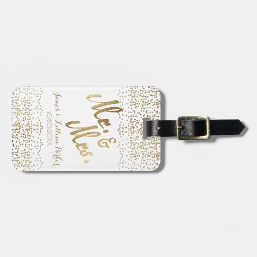 Étiquette À Bagage Mariage M. et Mme Monogramme Faux Or (Devant horizontal)