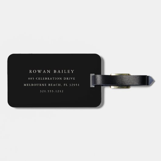 Étiquette À Bagage Mariage Monogramme noir & écrin classique (Dos horizontal)