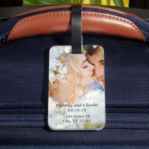 Étiquette À Bagage Mariage personnalisé orange pêche Coeurs mignons
