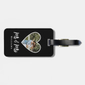 Étiquette À Bagage Mariage Photo Black Heart Frame Moderne Calligraph (Dos horizontal)