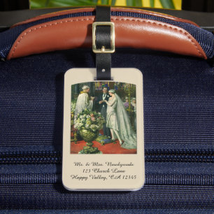 Étiquette À Bagage Mariage Vintage, Mariée et Marié avec Ménorah