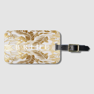 Étiquette À Bagage Mariée au Palmier Luxueux Ivoire et Or