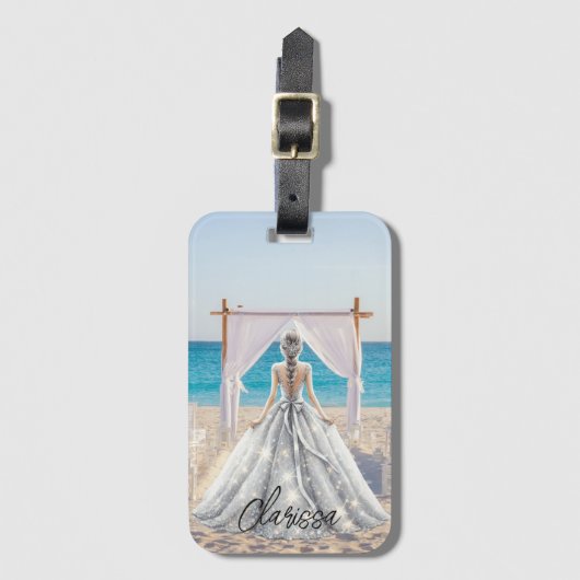 Étiquette À Bagage Mariée Mariage Jour Plage Mariage Fancy Gown (Devant Vertical)