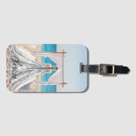 Étiquette À Bagage Mariée Mariage Jour Plage Mariage Fancy Gown (Devant Horizontal)