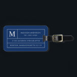 Étiquette À Bagage Marine Blue Modern Lines | Etiquettes à bagages<br><div class="desc">Voyagez dans le style avec une étiquette à bagages design personnalisée! Des étiquettes modernes et élégantes habilleront vos bagages et faciliteront l'identification rapide de vos bagages dans votre bagage. Personnalisez cet article en ajoutant votre monogramme Initial et vos coordonnées. Customisez facilement la couleur arrière - plan à l'ombre de votre...</div>