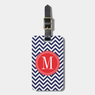 Étiquette À Bagage Marine Chevron Zigzag Monogramme personnalisé