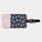 Étiquette À Bagage Marine Coeurs rose Personnalisé Initiale (Devant horizontal)
