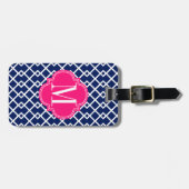 Étiquette À Bagage Marine Girly et trellis de diamant rose (Devant horizontal)