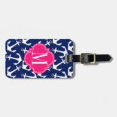 Étiquette À Bagage Marine Girly et trellis de diamant rose (Devant horizontal)