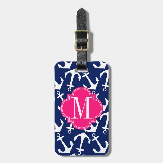 Étiquette À Bagage Marine Girly et trellis de diamant rose (Devant Vertical)