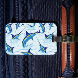 Étiquette À Bagage Marlin Bleu Jaillissant de l'Océan