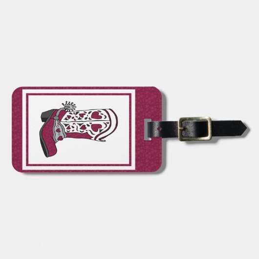 Étiquette À Bagage Maroon Heart Patterned Boot (Devant horizontal)