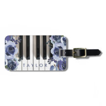 marque de bagage design piano fleurs bleues poussi
