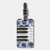 Étiquette À Bagage marque de bagage design piano fleurs bleues poussi (Devant Vertical)