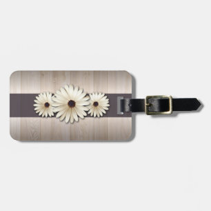 Étiquette À Bagage Marque de bagage en bois rustique blanc marguerite