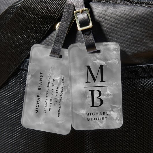 Étiquette À Bagage Marque Élégante Grise Monogrammée