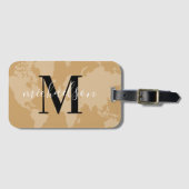 Étiquette À Bagage Marque Monogramme de Carte du Monde Cognac (Devant Horizontal)