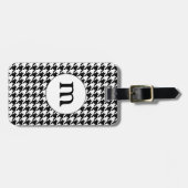 Étiquette À Bagage Marque noire et blanche Houndstooth monogrammée (Devant horizontal)