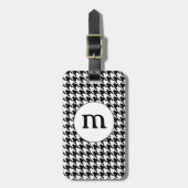 Étiquette À Bagage Marque noire et blanche Houndstooth monogrammée (Devant Vertical)