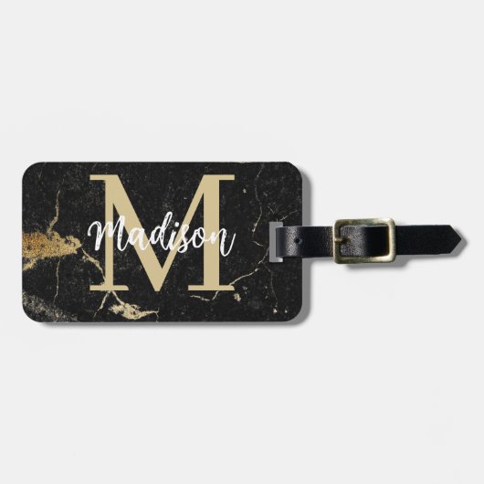 Étiquette À Bagage Marque noire Monogram Gold (Devant horizontal)