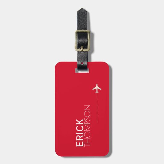 Étiquette À Bagage Marque rouge avec mon nom (Devant Vertical)
