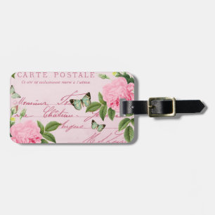 Étiquette À Bagage Marque vintage florale avec rose rose