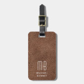 Étiquette À Bagage Marron Moderne Monogramme  (Devant Vertical)