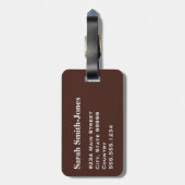 Étiquette À Bagage Marron Uni avec Texte Blanc (Dos Vertical)